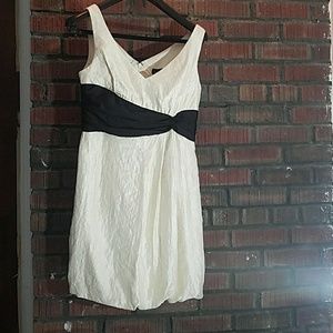 Cream and Black Satin Cocktail Bubble Hem Dress
